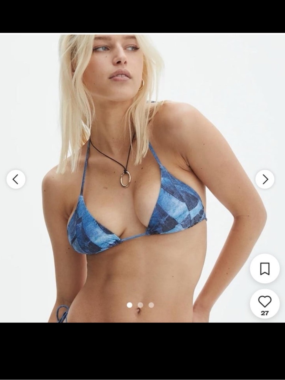 Glassons Recycled Printed Triangle Halter Bikini Denim Patches/ Navy Blue XS